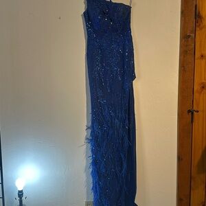 Portia and Scarlett Royal Blue Feathered Gown
